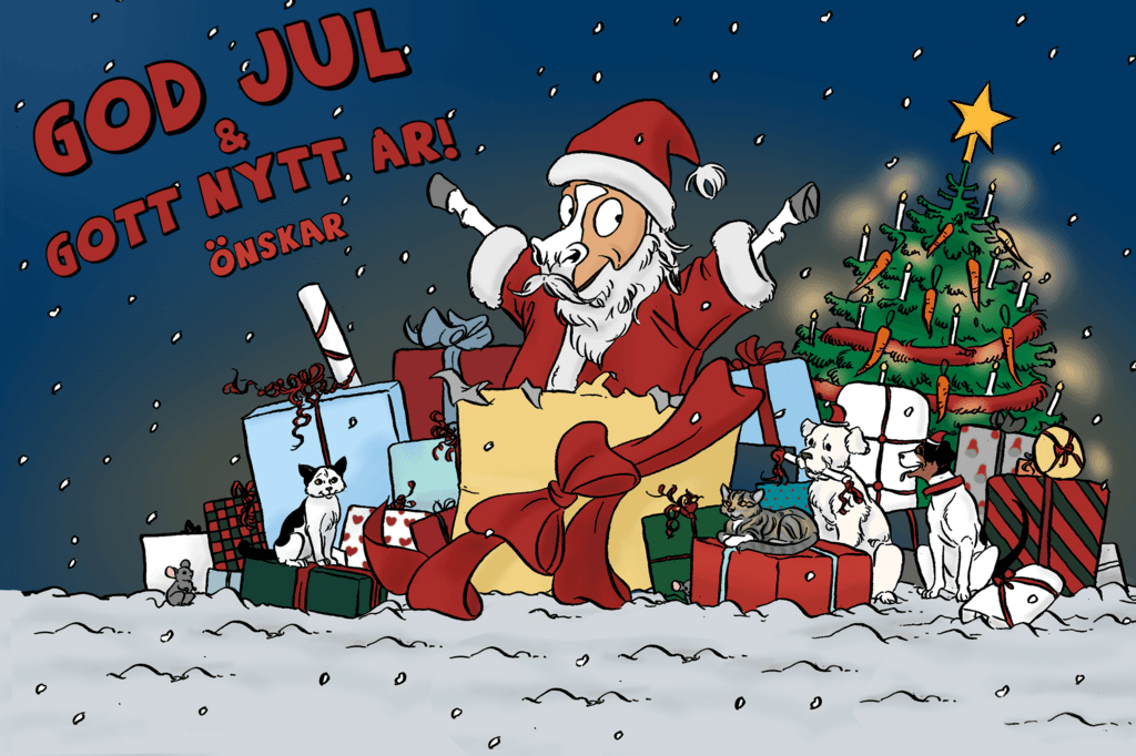 Den tecknade ponnyn Anton hälsar god jul och gott nytt år.