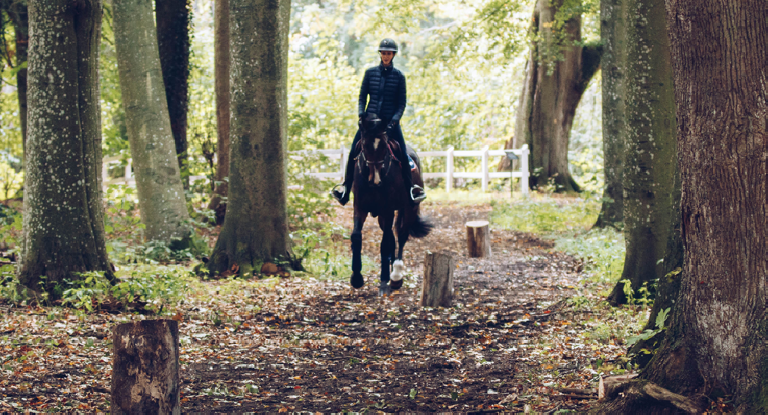 Ryttare rider slalom på Strömsholms Agria Naturbana.