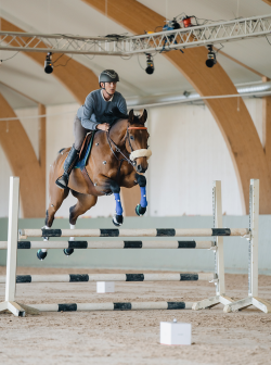 Peder Fredricson hoppar en häst under testerna på Grevlundagården.