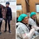 Kollagebild: Forskarna Amanda Raine och Miia Riihimäki med en  hästpatient, samt ett foto på endoskopi av lungor. 